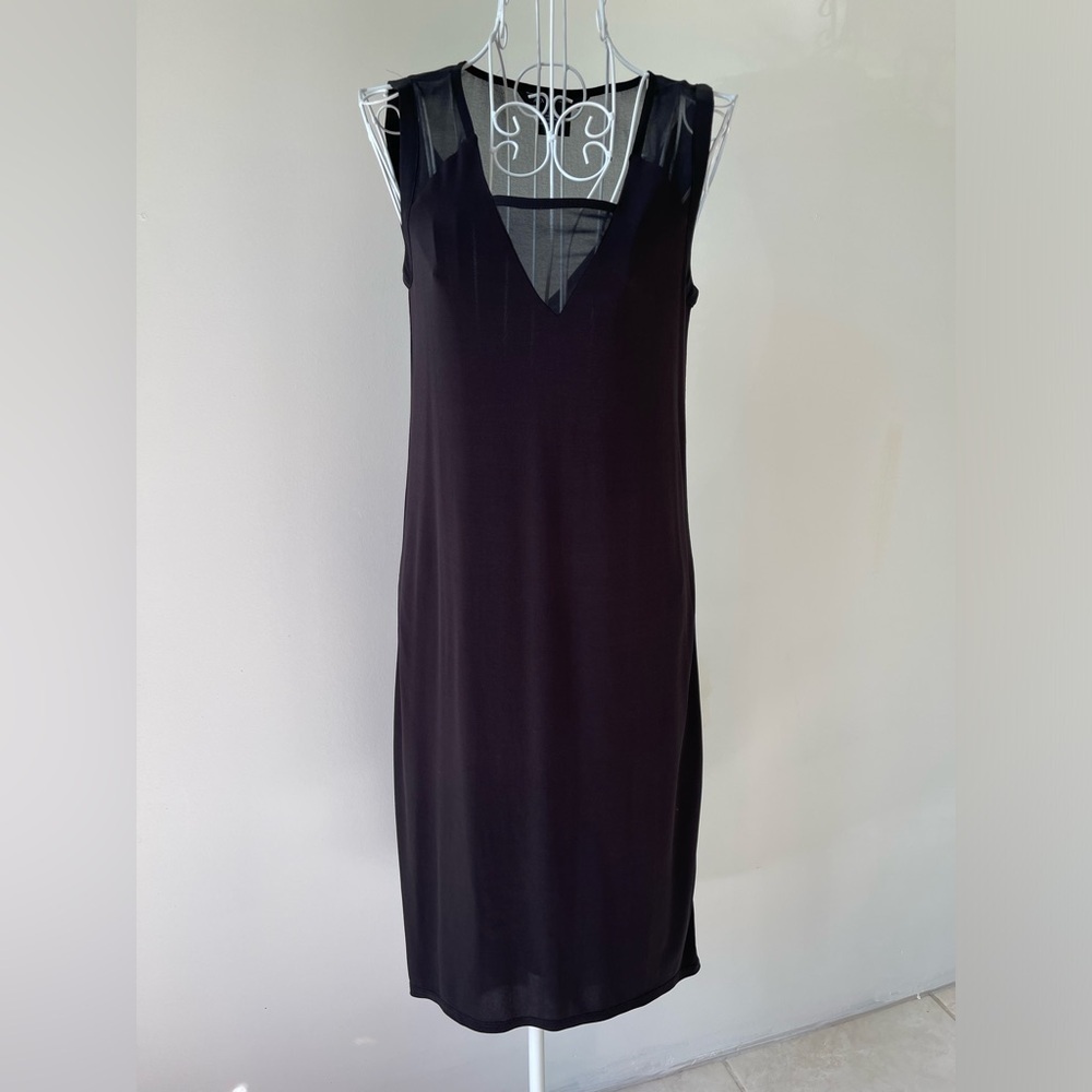Armani Exchange mesh details sleeveless midi dress viscose blend slip black XS